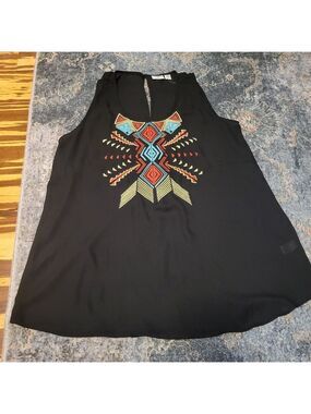Cato Black Tank Top with Colorful Geometric Pattern Size XL